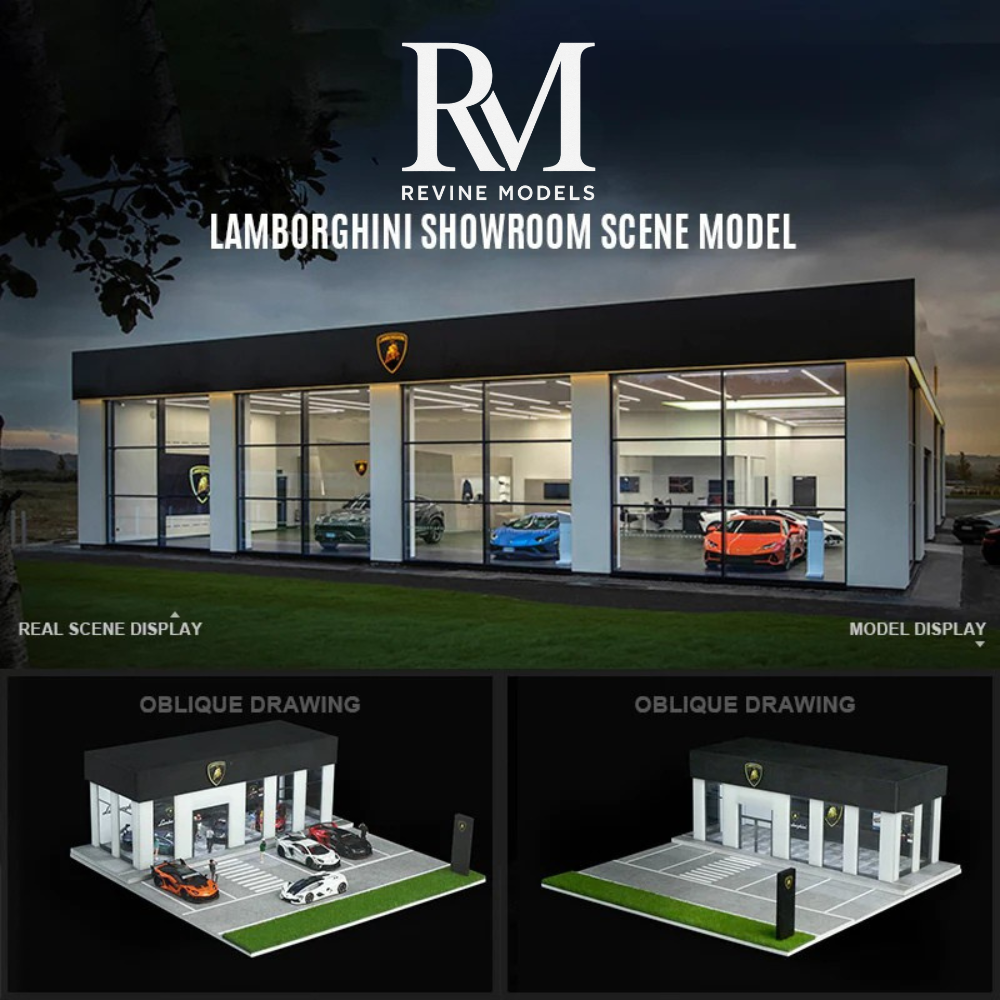 Lamborghini Dealership Diorama 1/64 LED Display – Hot Wheels & Diecast Car Garage Showcase