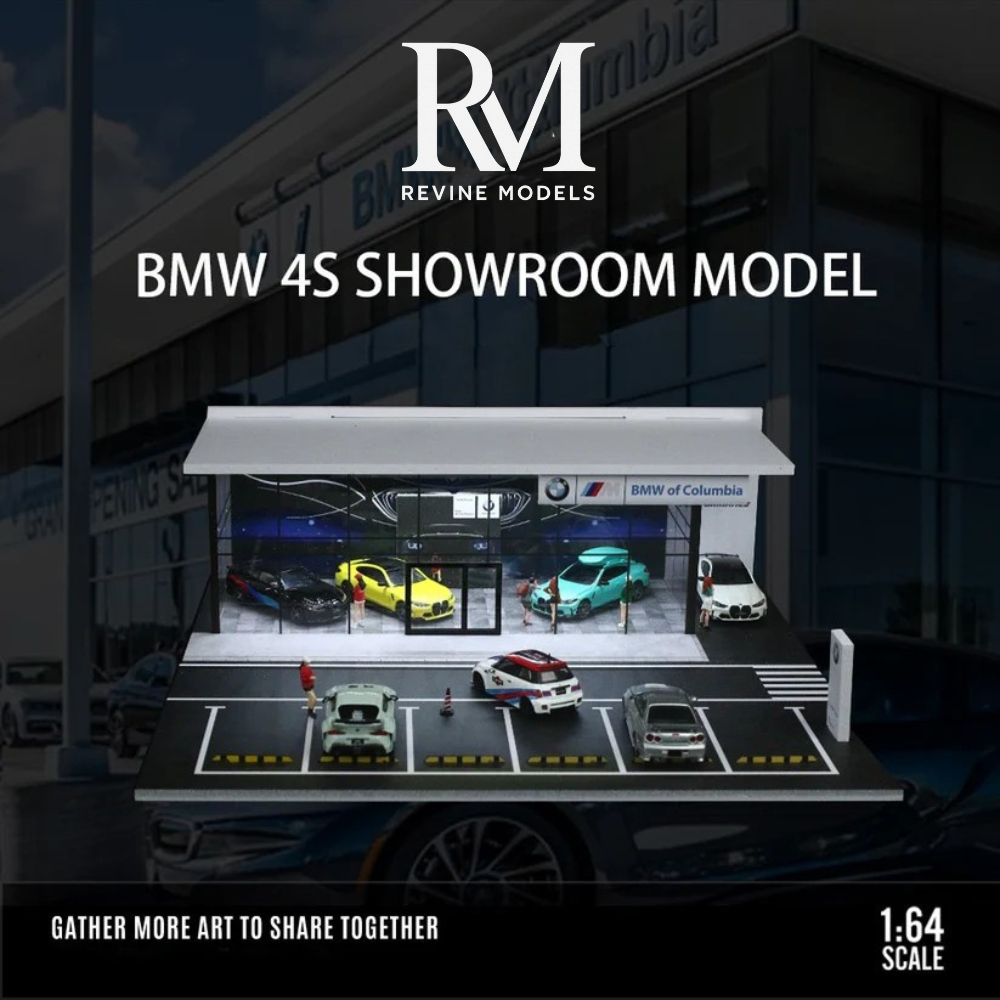 BMW Dealership Diorama 1/64 LED Display – Hot Wheels & Diecast Car Garage Showcase