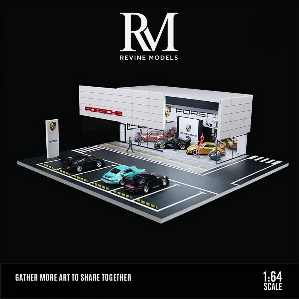 Porsche Dealership Diorama 1/64 LED Display – Hot Wheels & Diecast Car Garage Showcase