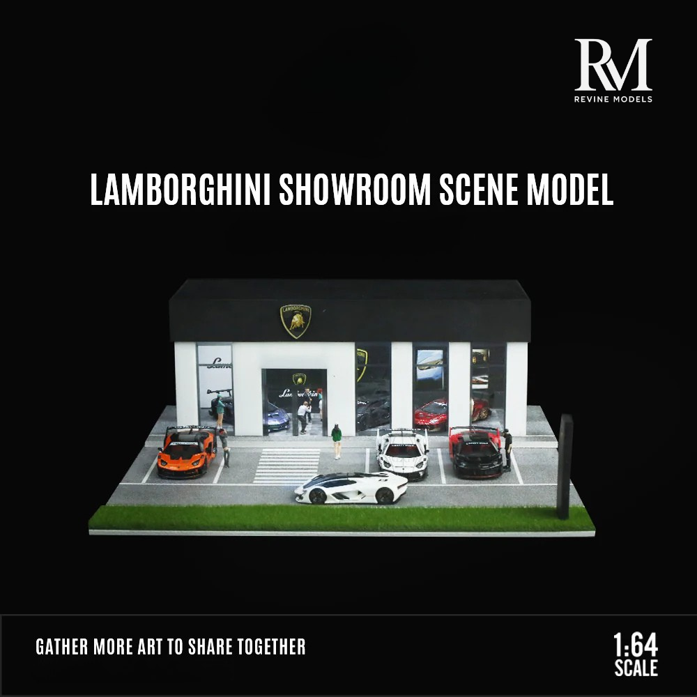 Lamborghini Dealership Diorama 1/64 LED Display – Hot Wheels & Diecast Car Garage Showcase