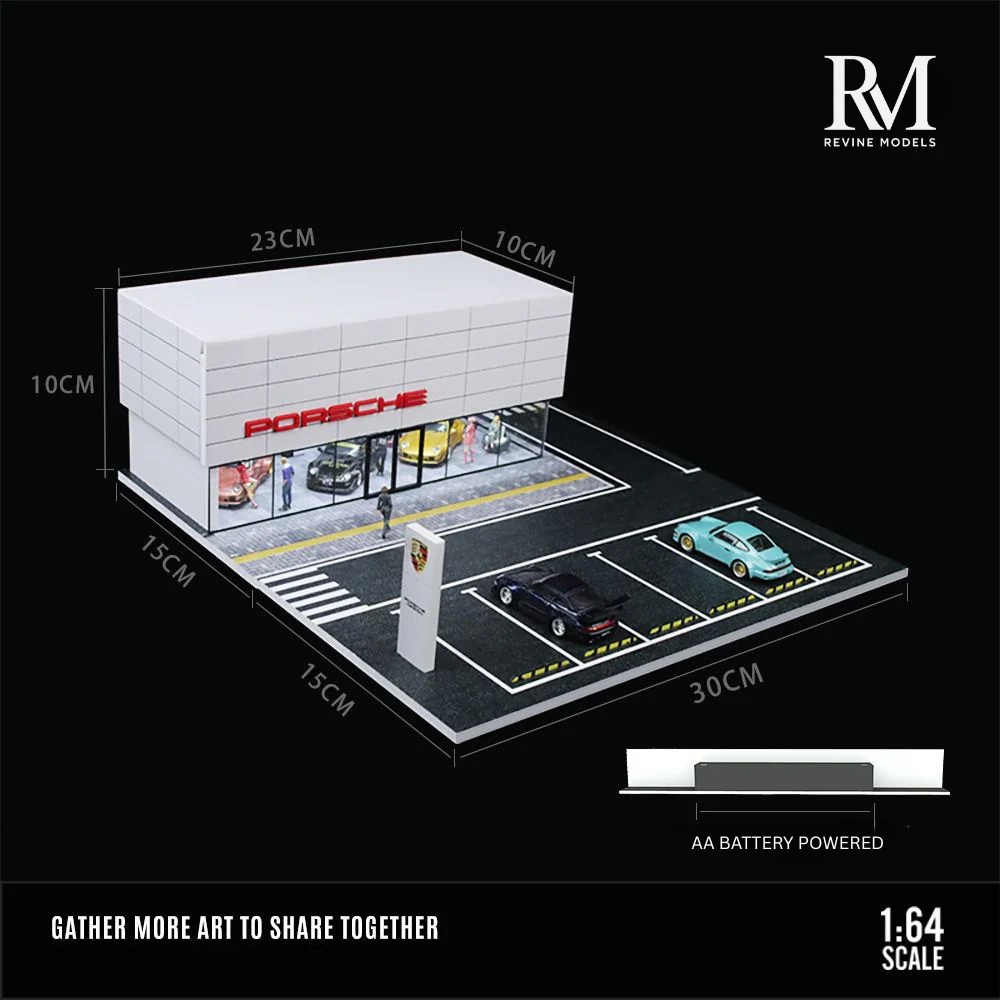 Porsche Dealership Diorama 1/64 LED Display – Hot Wheels & Diecast Car Garage Showcase