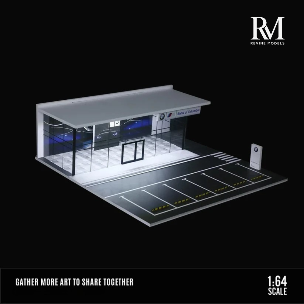 BMW Dealership Diorama 1/64 LED Display – Hot Wheels & Diecast Car Garage Showcase