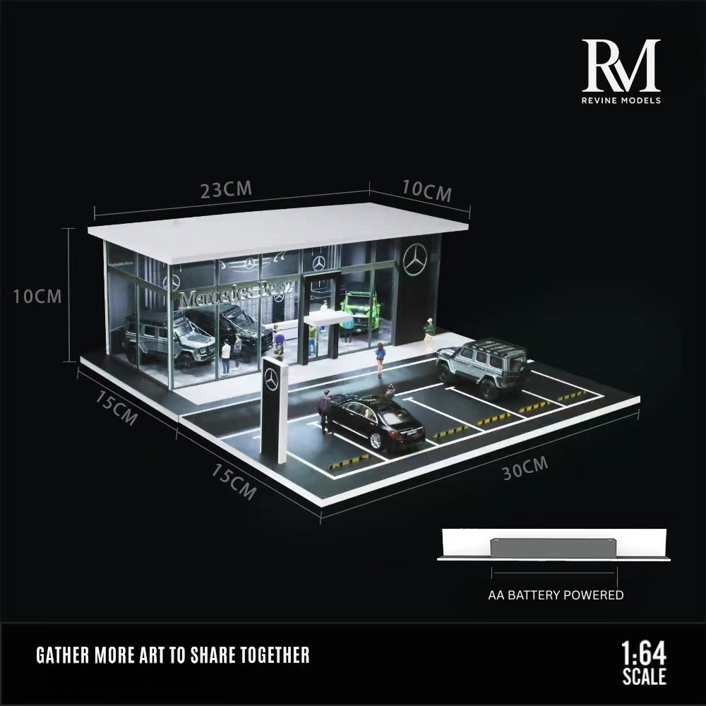Mercedes Dealership Diorama 1/64 LED Display – Hot Wheels & Diecast Car Garage Showcase