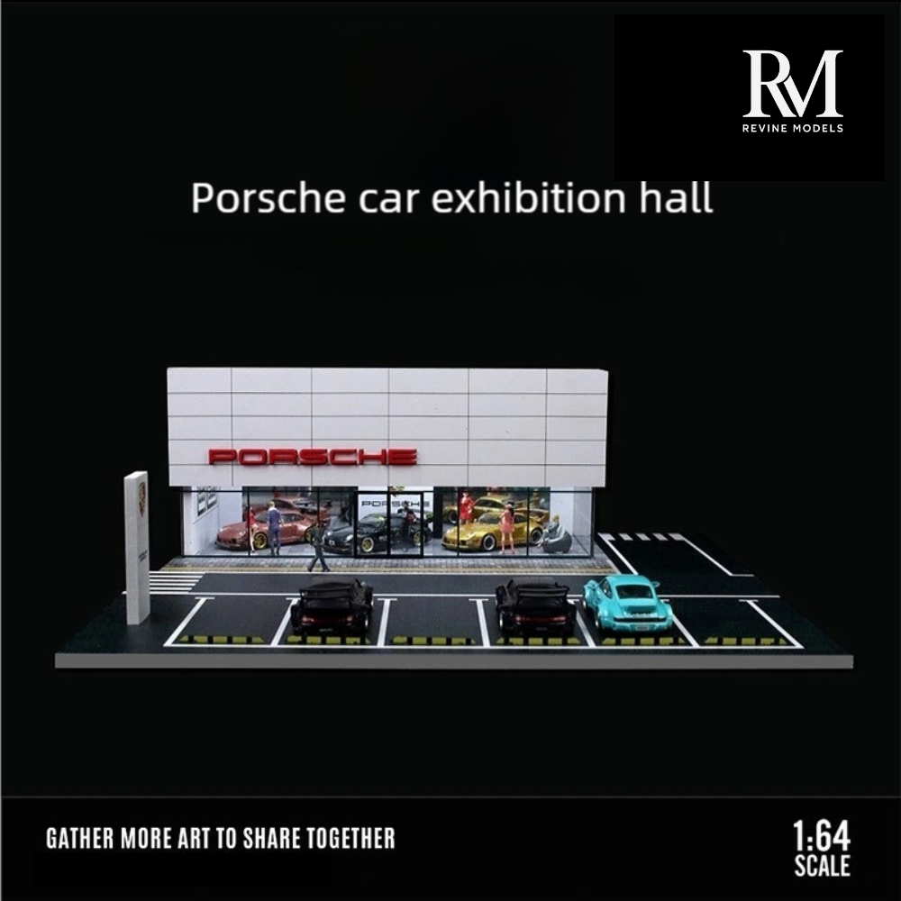 Porsche Dealership Diorama 1/64 LED Display – Hot Wheels & Diecast Car Garage Showcase