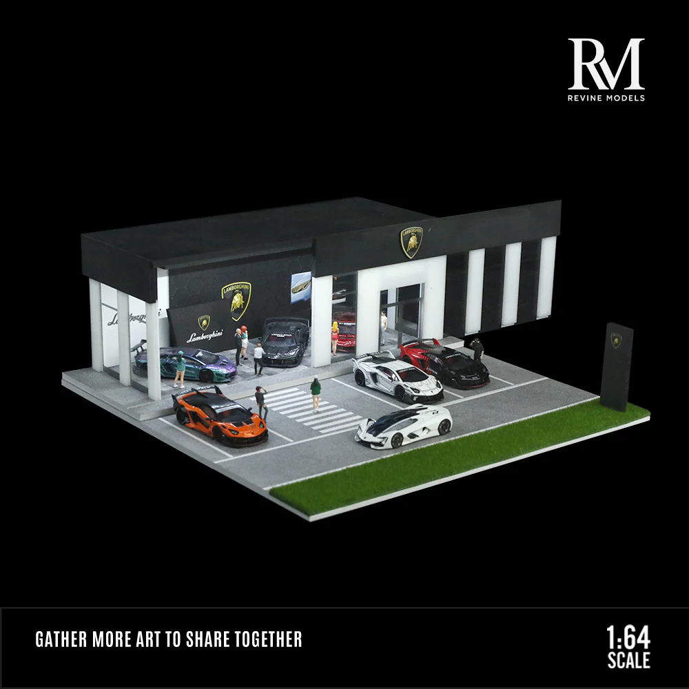 Lamborghini Dealership Diorama 1/64 LED Display – Hot Wheels & Diecast Car Garage Showcase