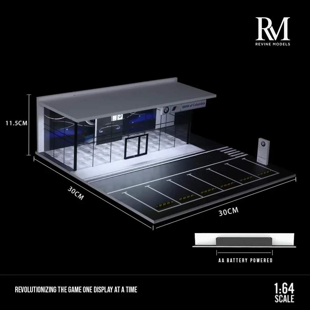 BMW Dealership Diorama 1/64 LED Display – Hot Wheels & Diecast Car Garage Showcase