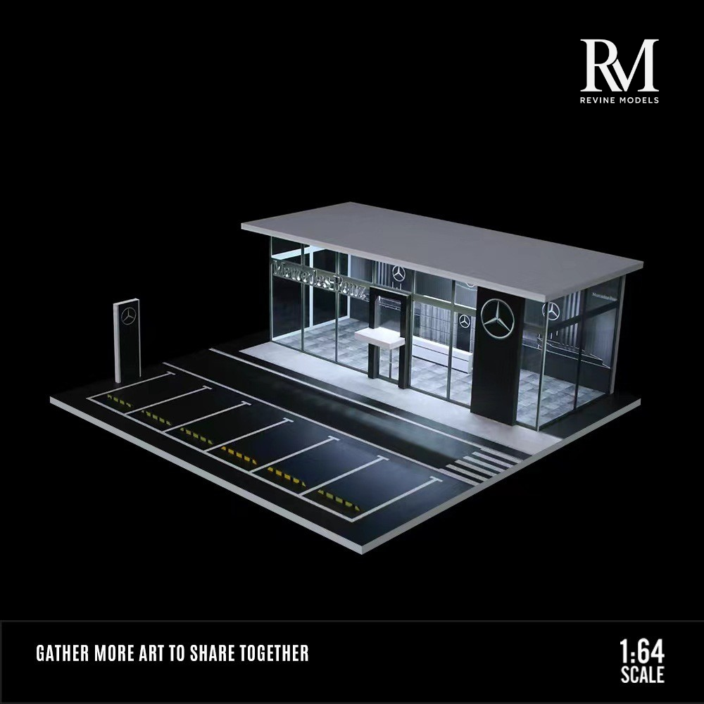 Mercedes Dealership Diorama 1/64 LED Display – Hot Wheels & Diecast Car Garage Showcase