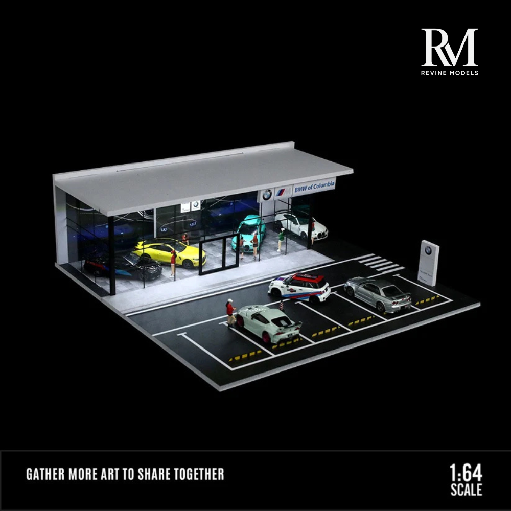 BMW Dealership Diorama 1/64 LED Display – Hot Wheels & Diecast Car Garage Showcase