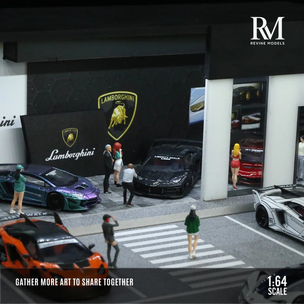 Lamborghini Dealership Diorama 1/64 LED Display – Hot Wheels & Diecast Car Garage Showcase