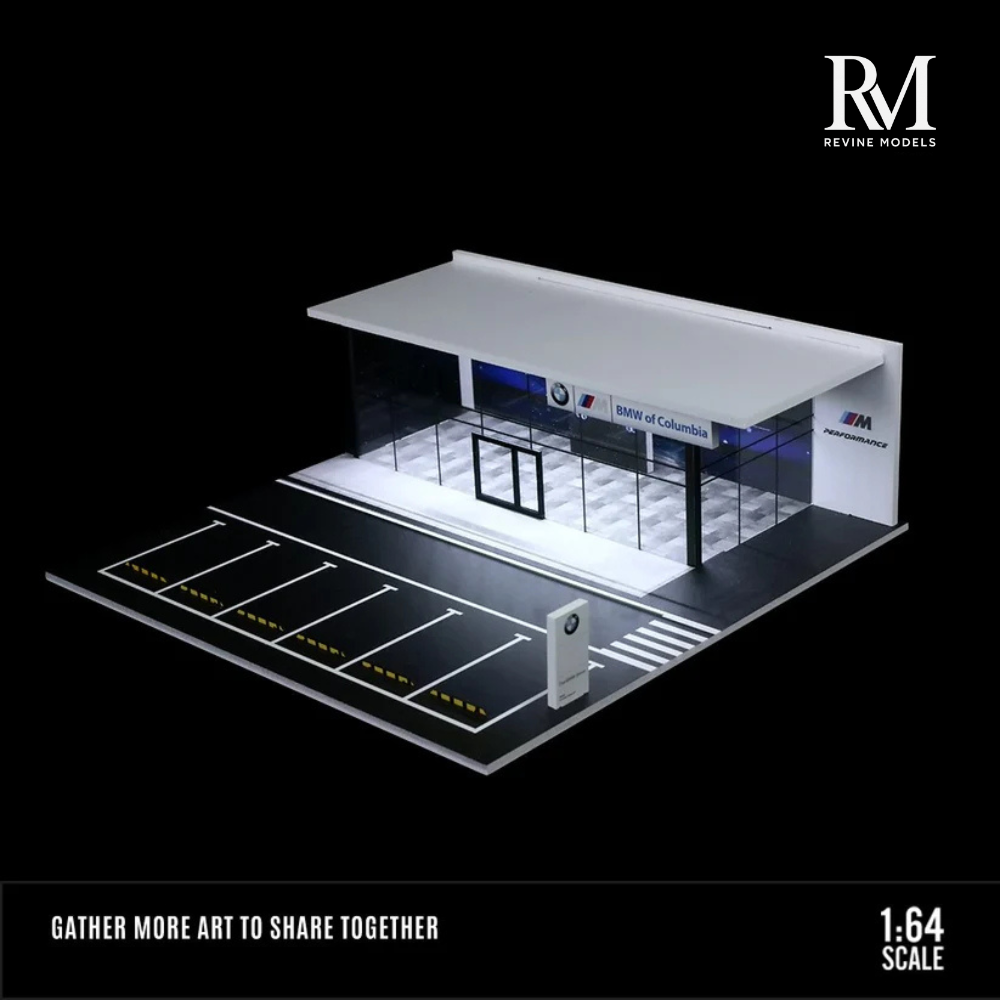 BMW Dealership Diorama 1/64 LED Display – Hot Wheels & Diecast Car Garage Showcase