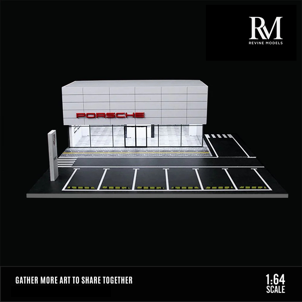 Porsche Dealership Diorama 1/64 LED Display – Hot Wheels & Diecast Car Garage Showcase